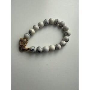 Beaded Bracelet Gold Cheetah Clasp Howlite‎ Stone Gemstone Luxury